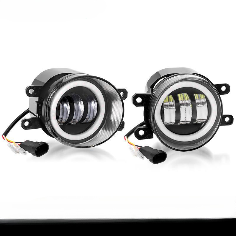 2pcs 60W 3.5/4 INCH White Yellow LED Fog Light With Halo Ring Angel ...