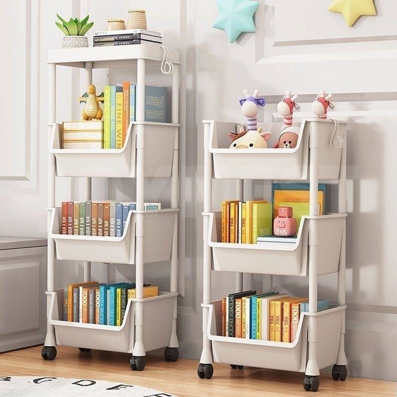 LAISO II 5 Tier Movable Book Shelf Rack With Wheels Multi-Layer Book ...