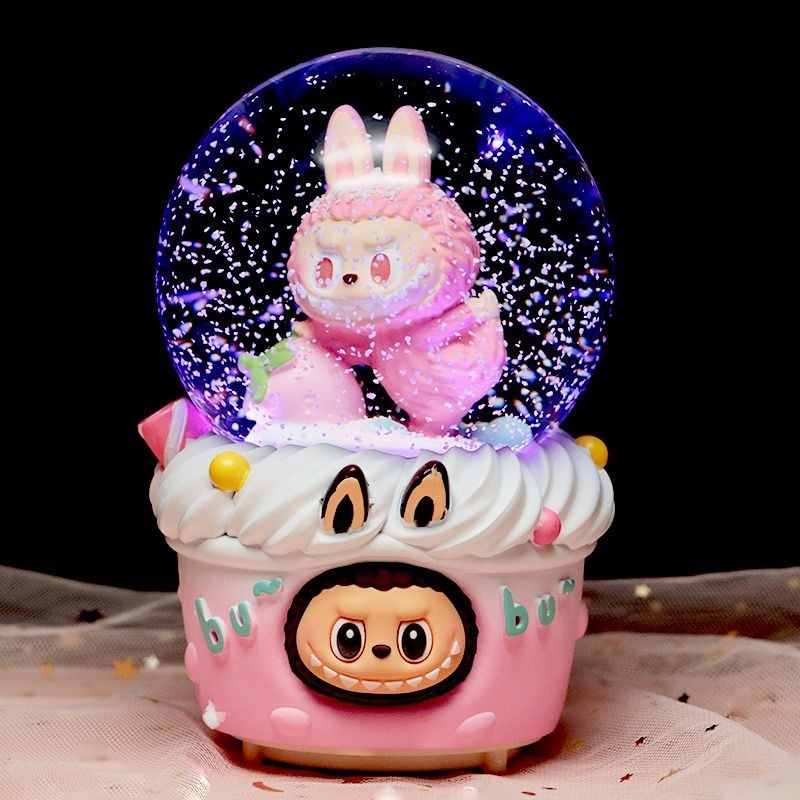 Labubu Crystal Ball Music Box Ornaments Luminous Self-Rotating Music ...