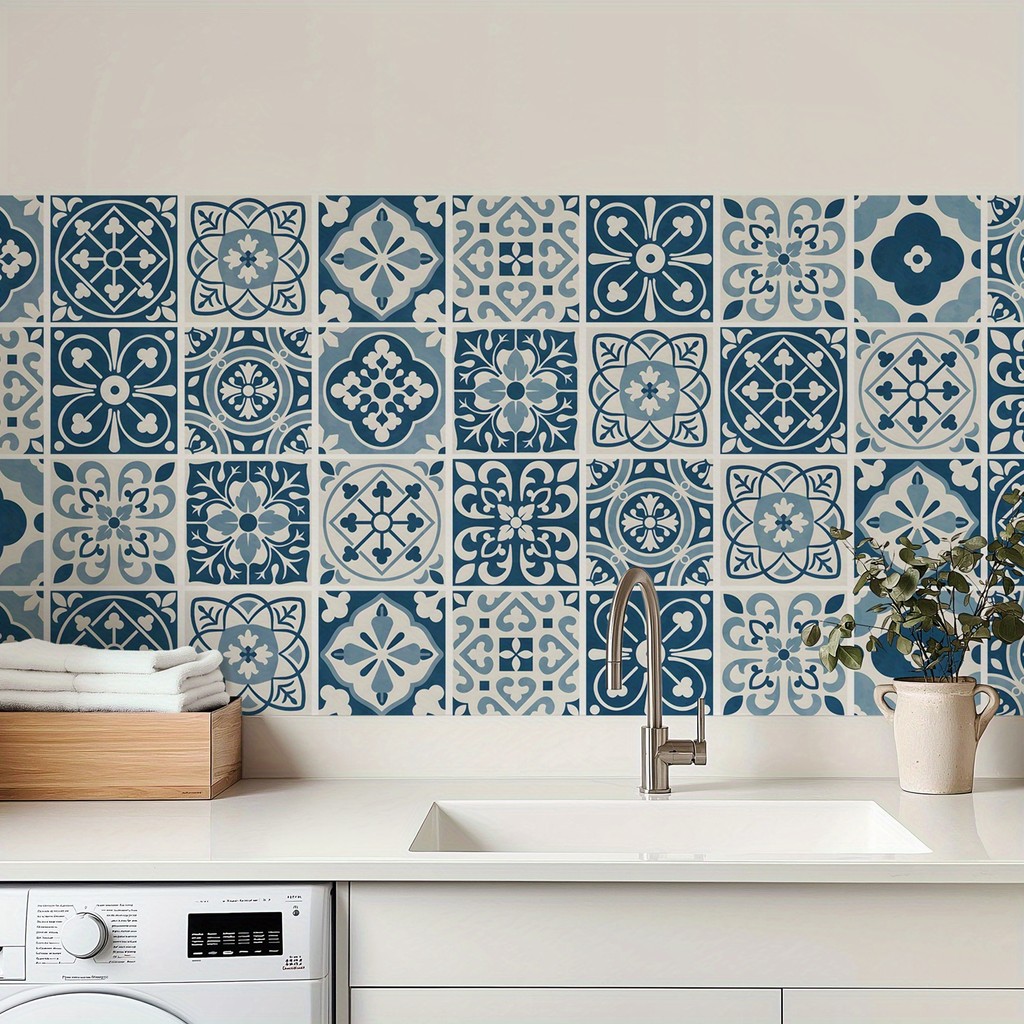 24Pcs 10x10cm Blue and White Portuguese Azulejo Tile Stickers Peel and ...