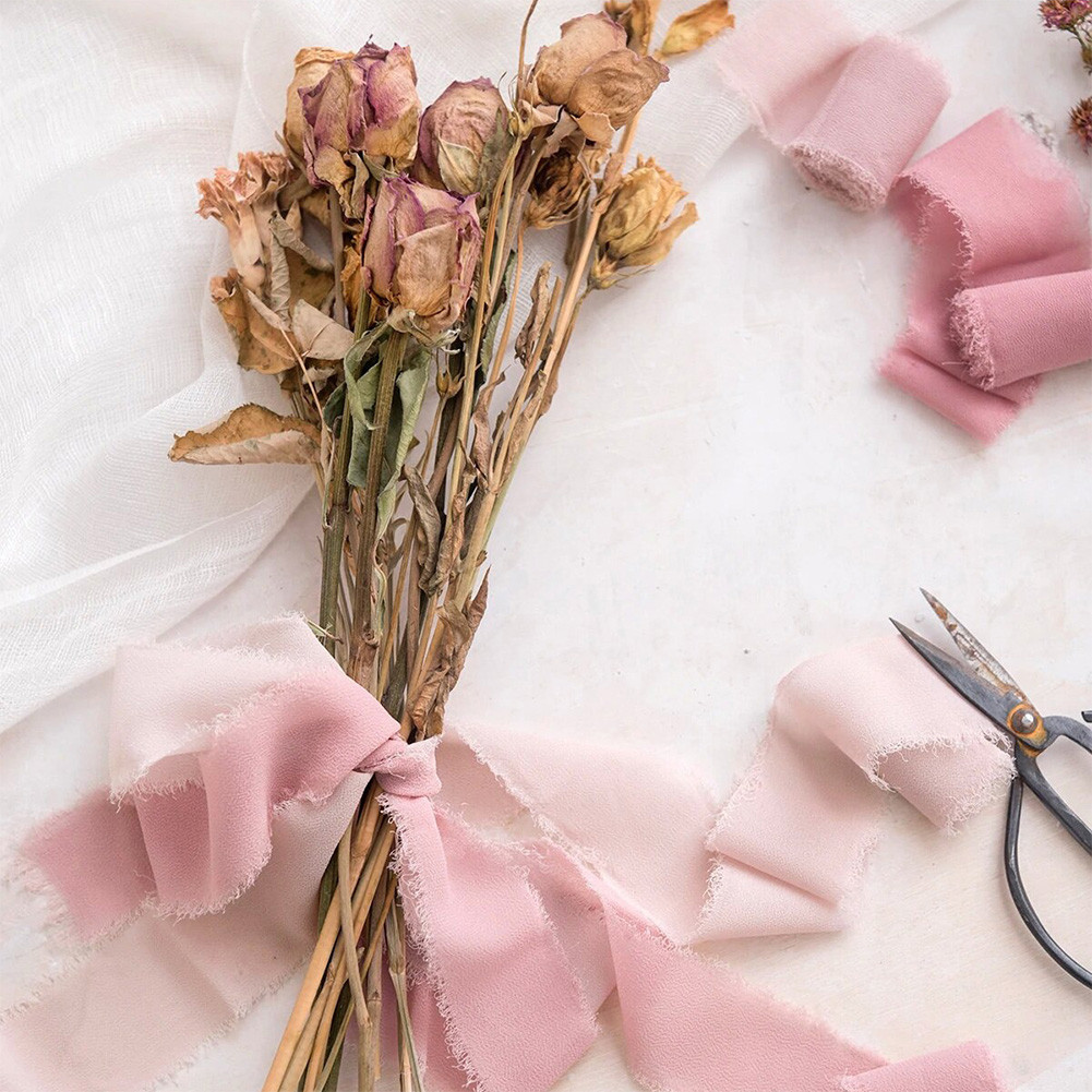 3 Roll Frayed Edge Ribbon Solid Color Silk-Like Soft Ribbon Wear Resist ...