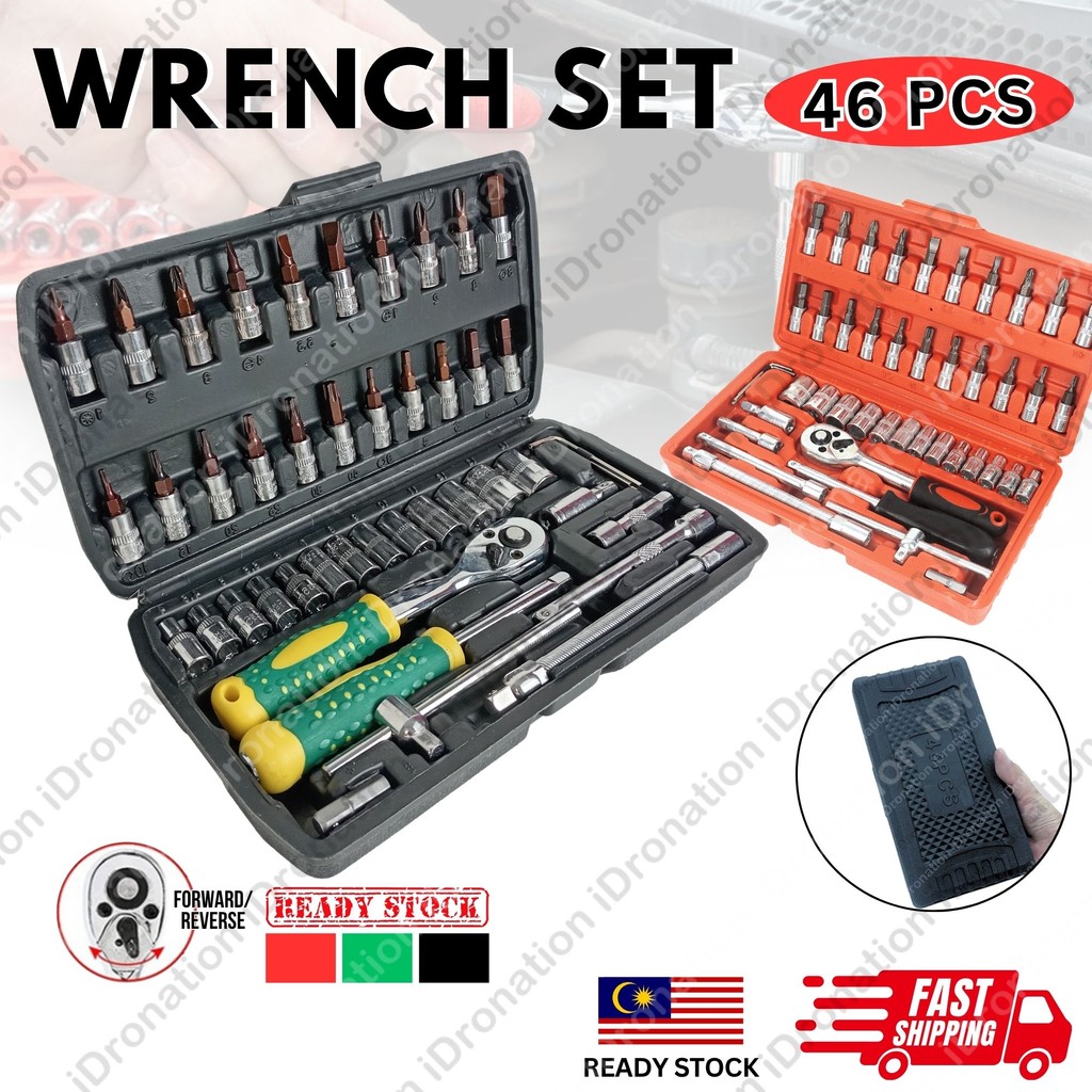 46PCS Chrome Vanadium Bolt Socket 46PC Wrench Screwdriver Bit Set ...
