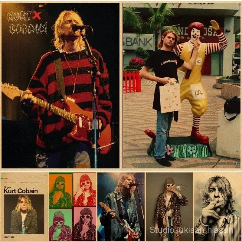 Posters of singer Kurt Cobain, Rock and Roll music, Retro Kraft Paper ...