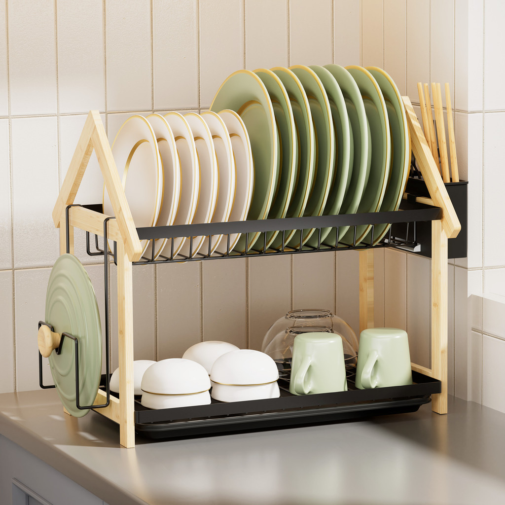 New Double-Layer Drain Dish Rack with Cup Holder with Cutting Board ...