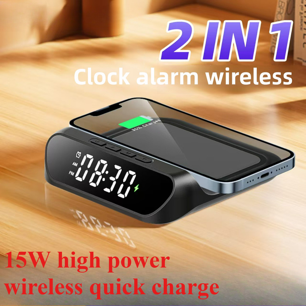 Wireless Charging Alarm Clock 3-In-1 Wireless Charger Fast 15W Charging ...