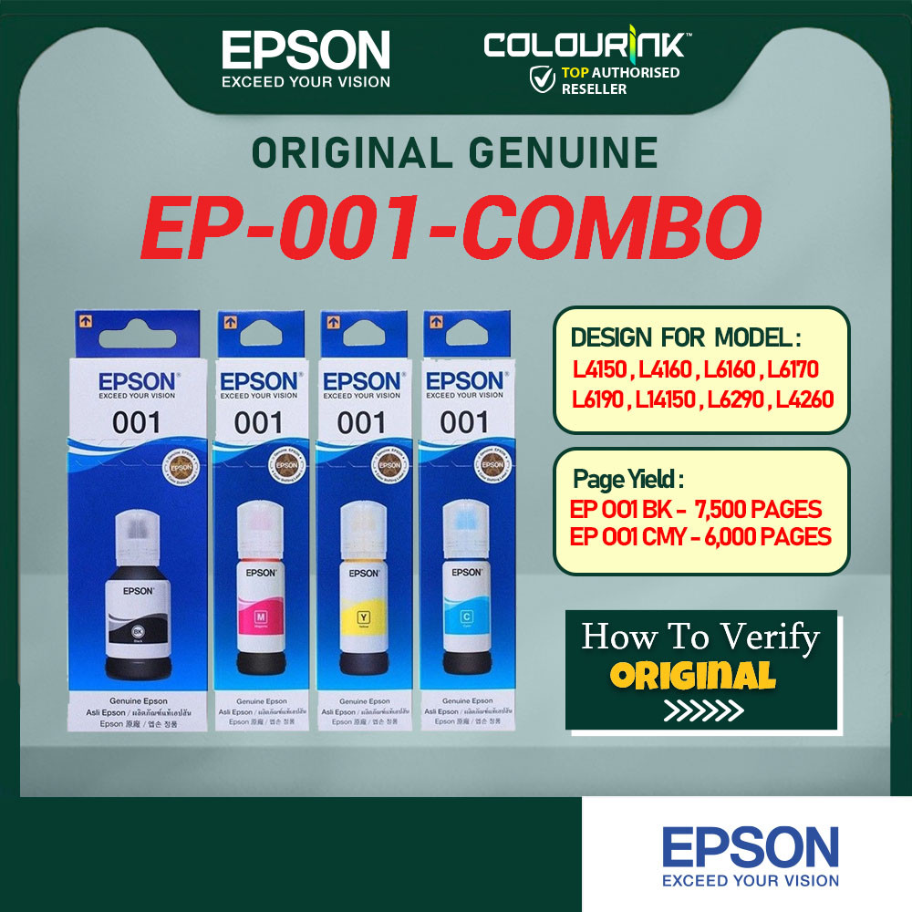 Epson Original Genuine 001 Black Cyan Magenta Yellow Refill Ink Bottle ...