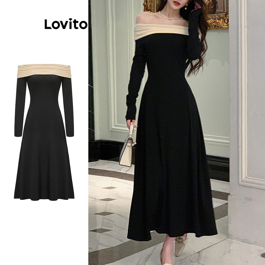 Lovito Elegant Plain Colorblock Dress for Women L108ED1093 | Shopee ...