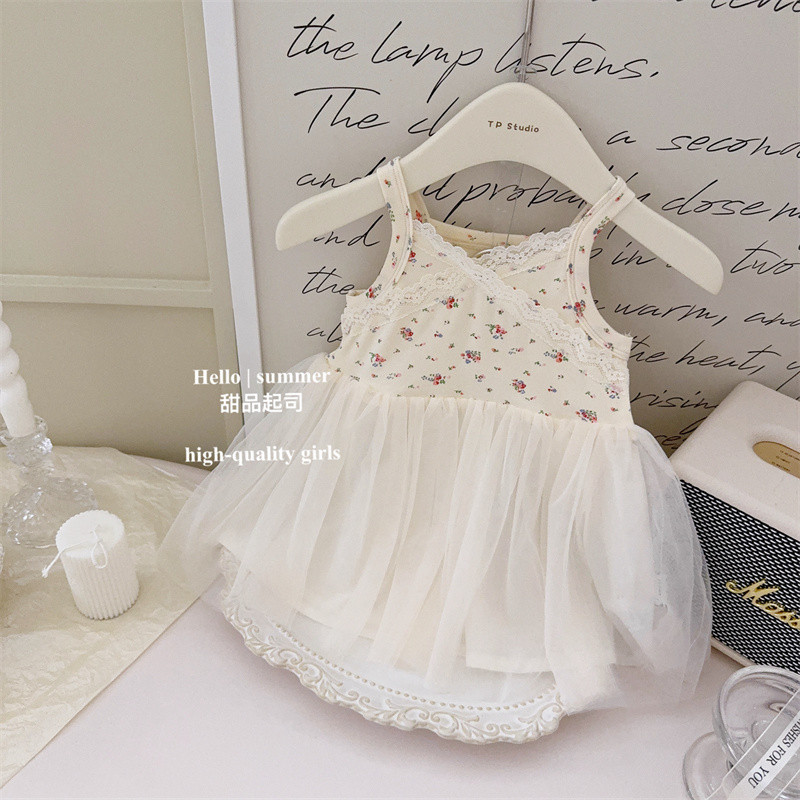 1-7 Years Old French Floral Lace Sling Gauze Fluffy Princess Vest Dress ...