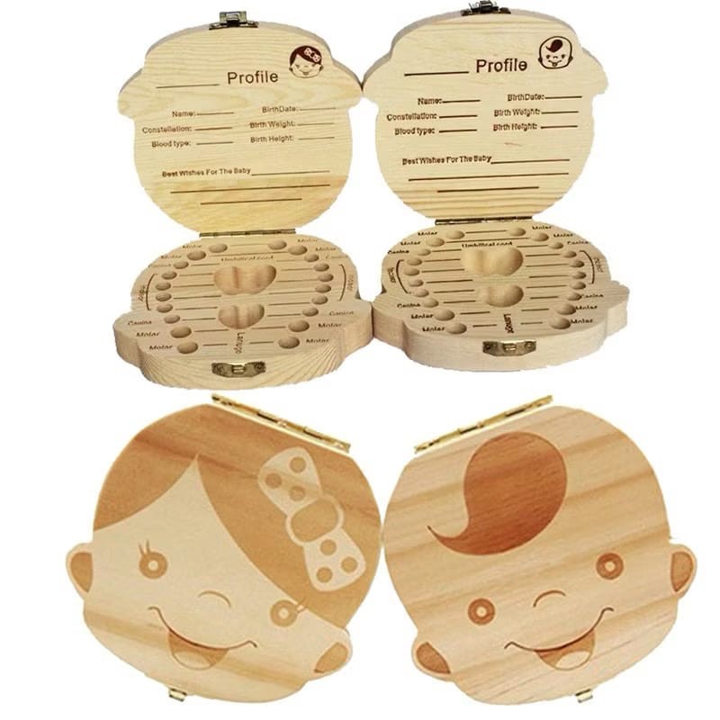 Wooden Color Baby Tooth Box Kids Milk Tooth Storage Box Keepsake Box ...