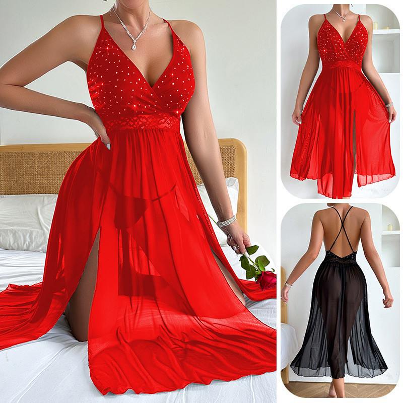 Pajamas Nightdress - Transparent Shiny Sparkling Gauze Sexy Lingerie ...
