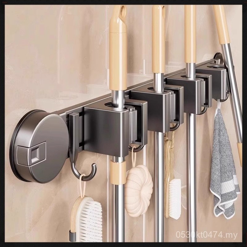 Mop Rack Suction Cup Storage Wall-Mounted Broom Rack Perforation-Free ...