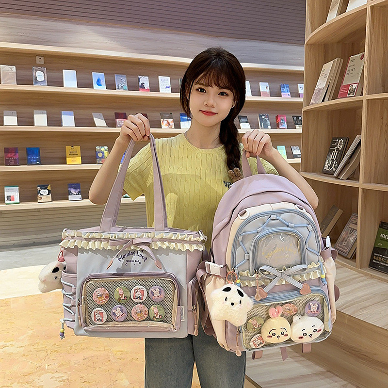 Cute Ita Bag Backpack Double Shoulder Bag Ballet Style Pleated Lace Ita ...