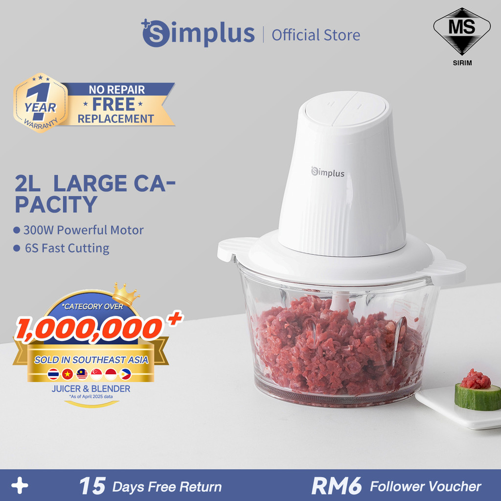 Simplus Food Processor 2L Large Capacity 300W Powerful Motor Meat ...