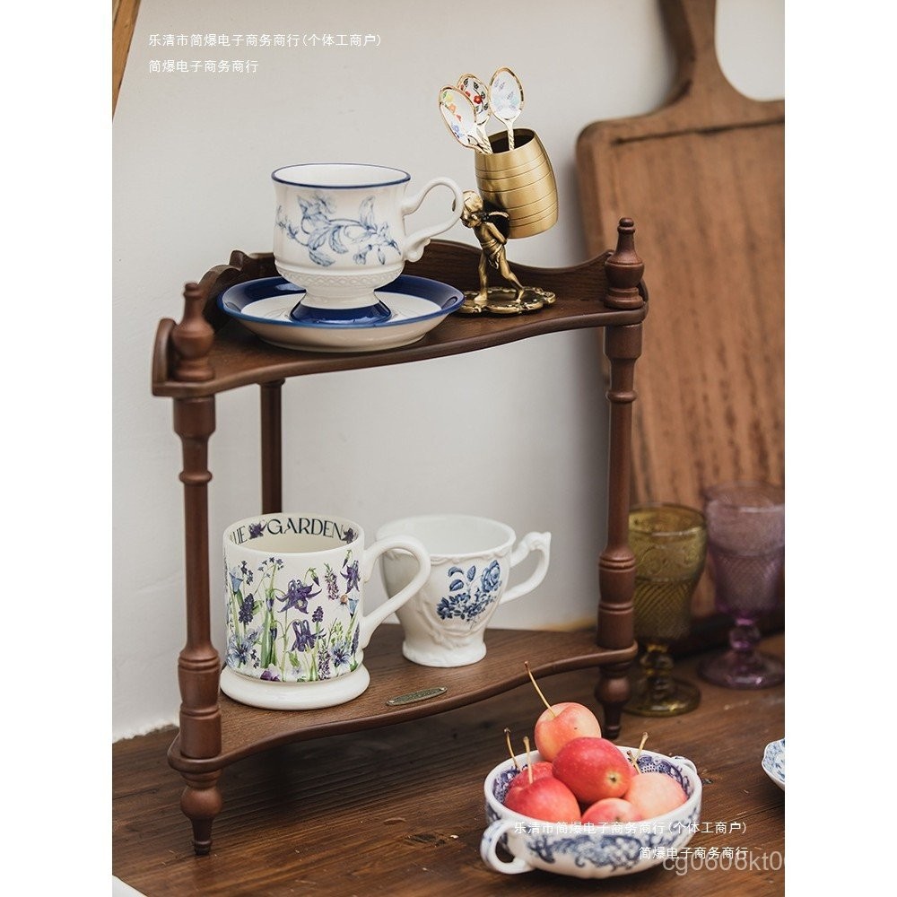 Retro Two-Tier Wall Storage Cup Saucer Pastry Display Rack Organizing ...