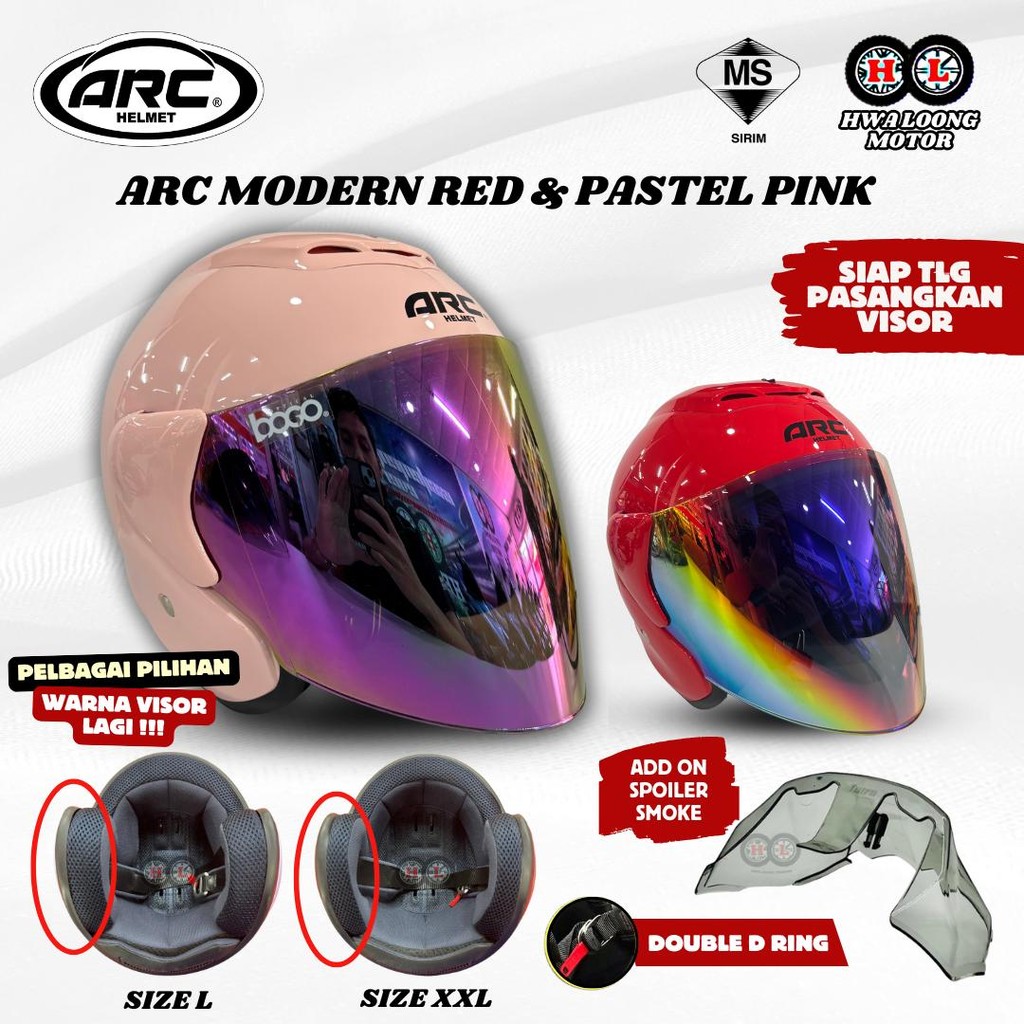 Helmet ARC RITZ Modern Red & Pastel Pink Colour Siap Combo Visor ARC ...