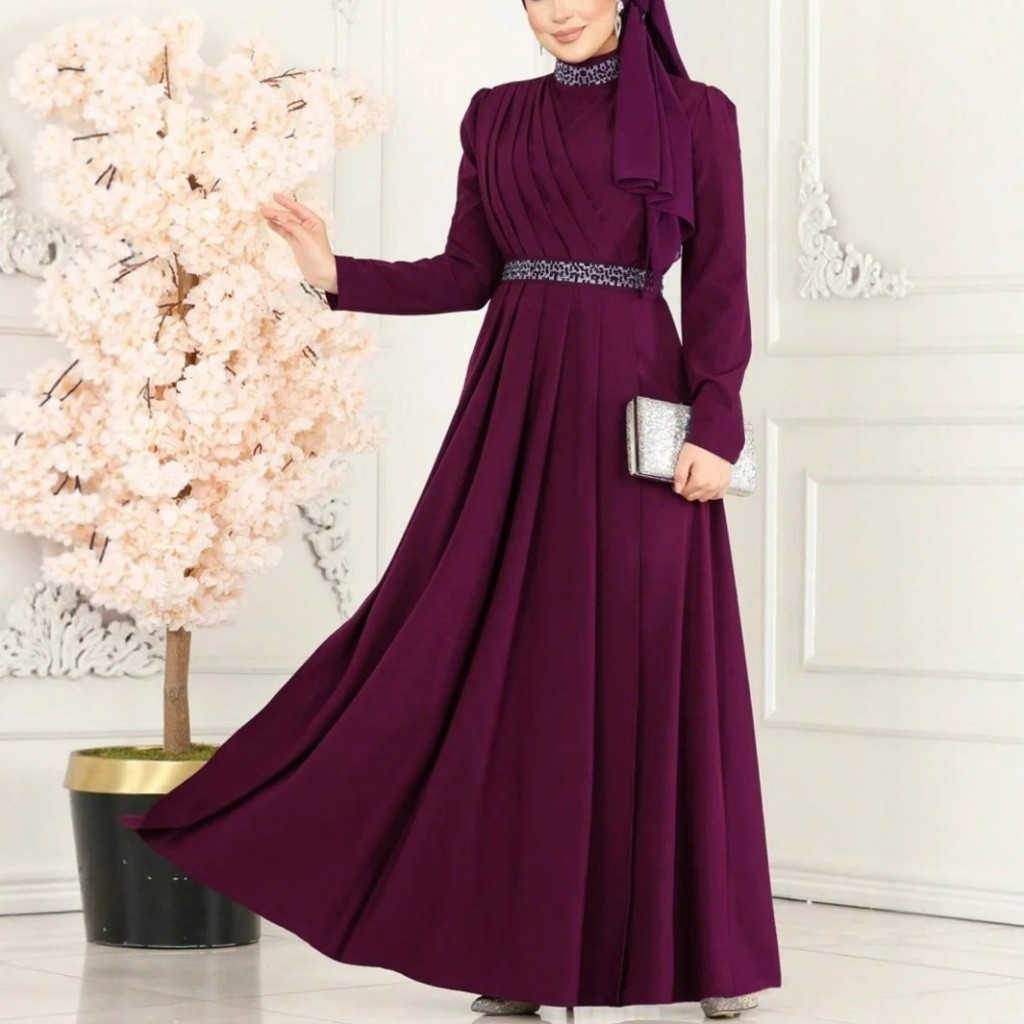 GDTIMA Baju Raya NEW Abaya Dress Turkish Arabic robe Jubah Muslimah Elegant  Dinner Dark Purple | Shopee Malaysia