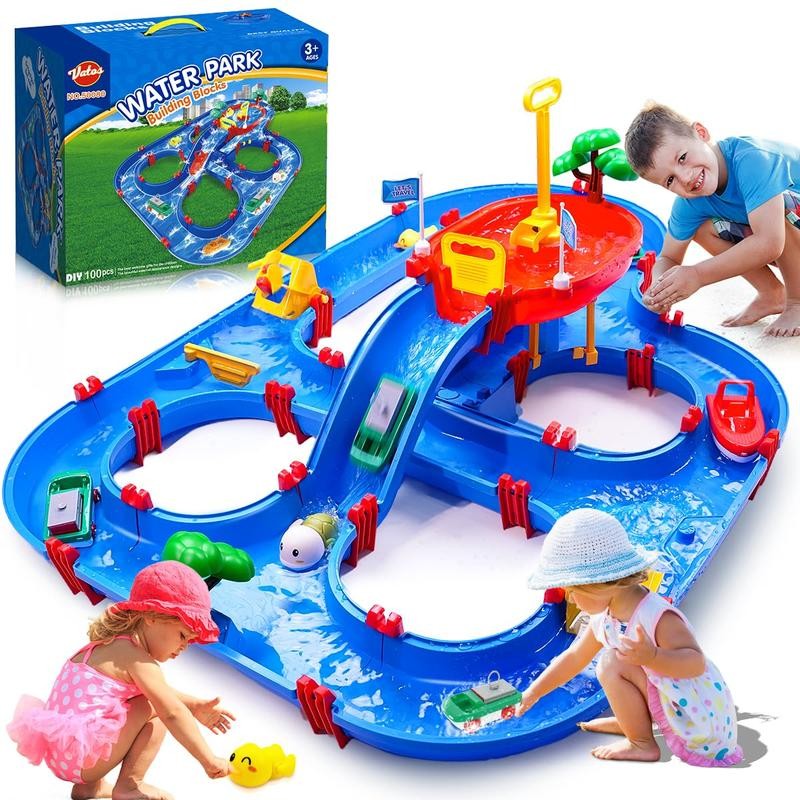 2-Tier Water Table for Toddlers - 100PCS DIY Waterways Playset with ...