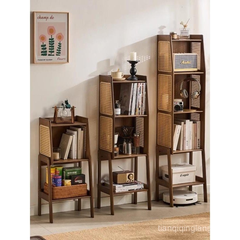 Bamboo Rattan Bookshelf Shelf Floor-standing Small Bookcase Living Room ...