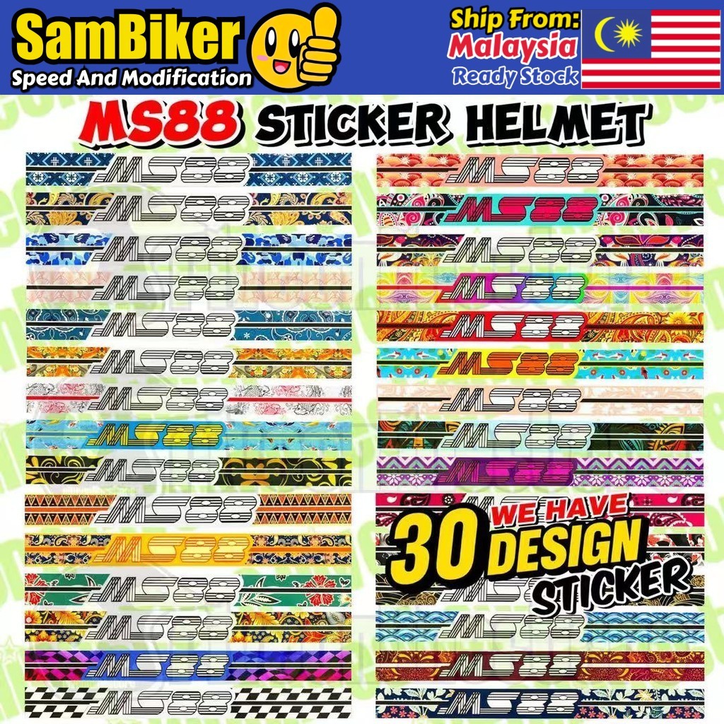 42 NEW DESIGN MS88 Sticker Pelekat Helmet Custom MS 88 Waterproof ...