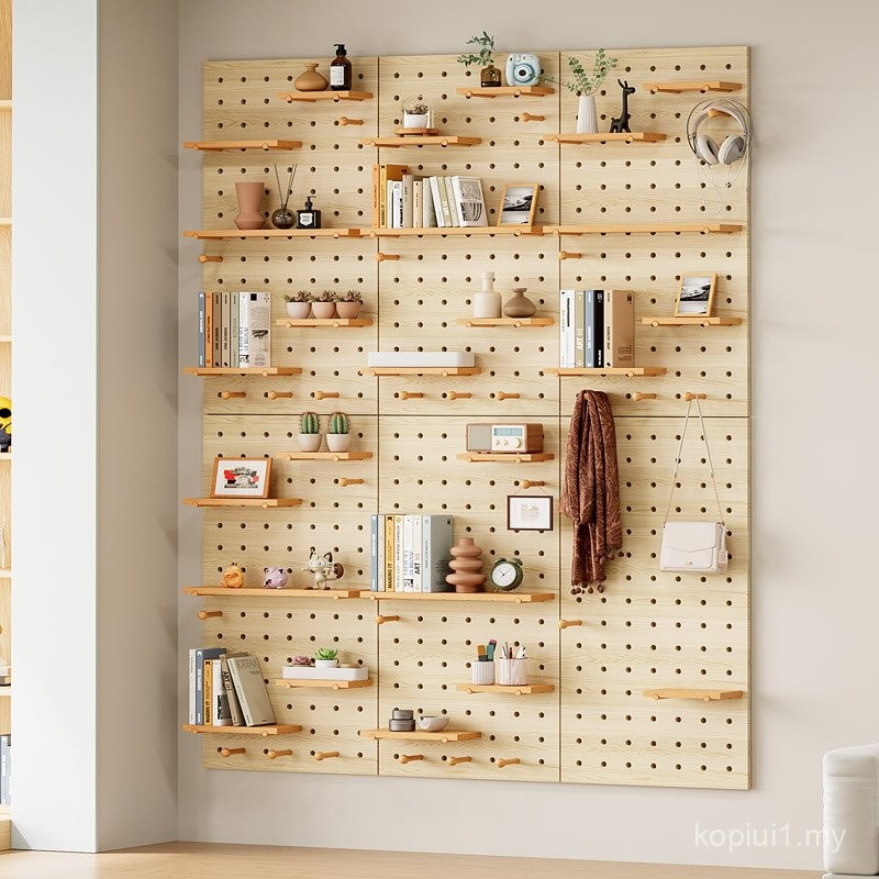 Papan Pegboard Kayu Pepejal Rak Dinding Papan Gantung Pembahagian ...