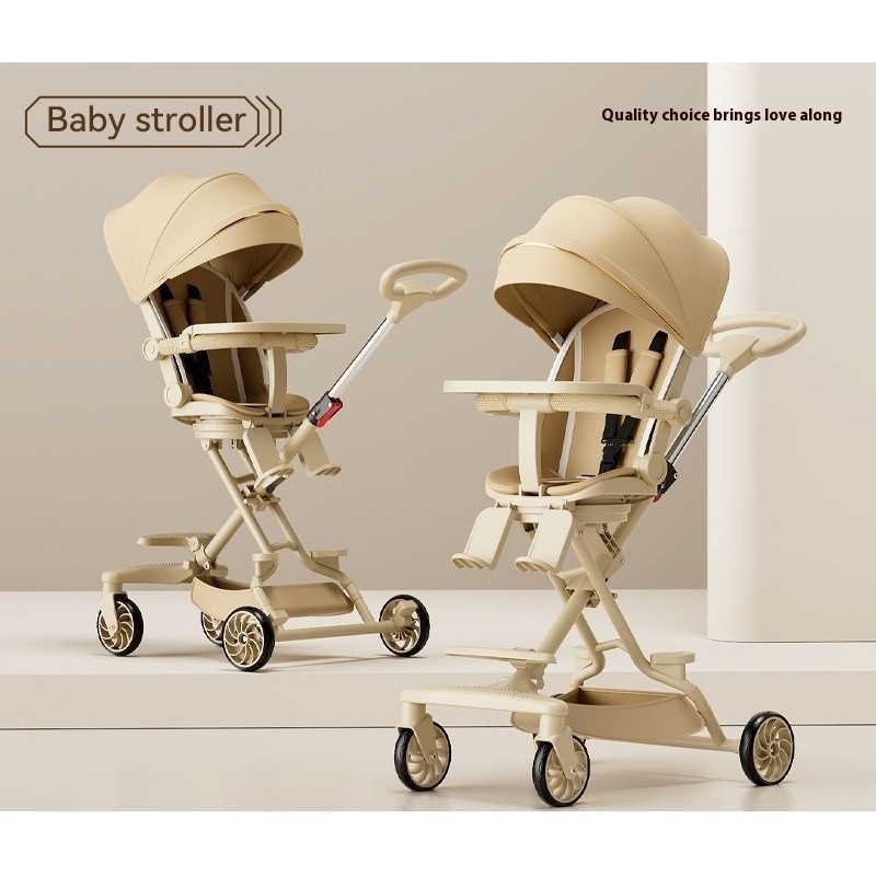 Baby stroller, lightweight and foldable, one-button baby stroller, two ...