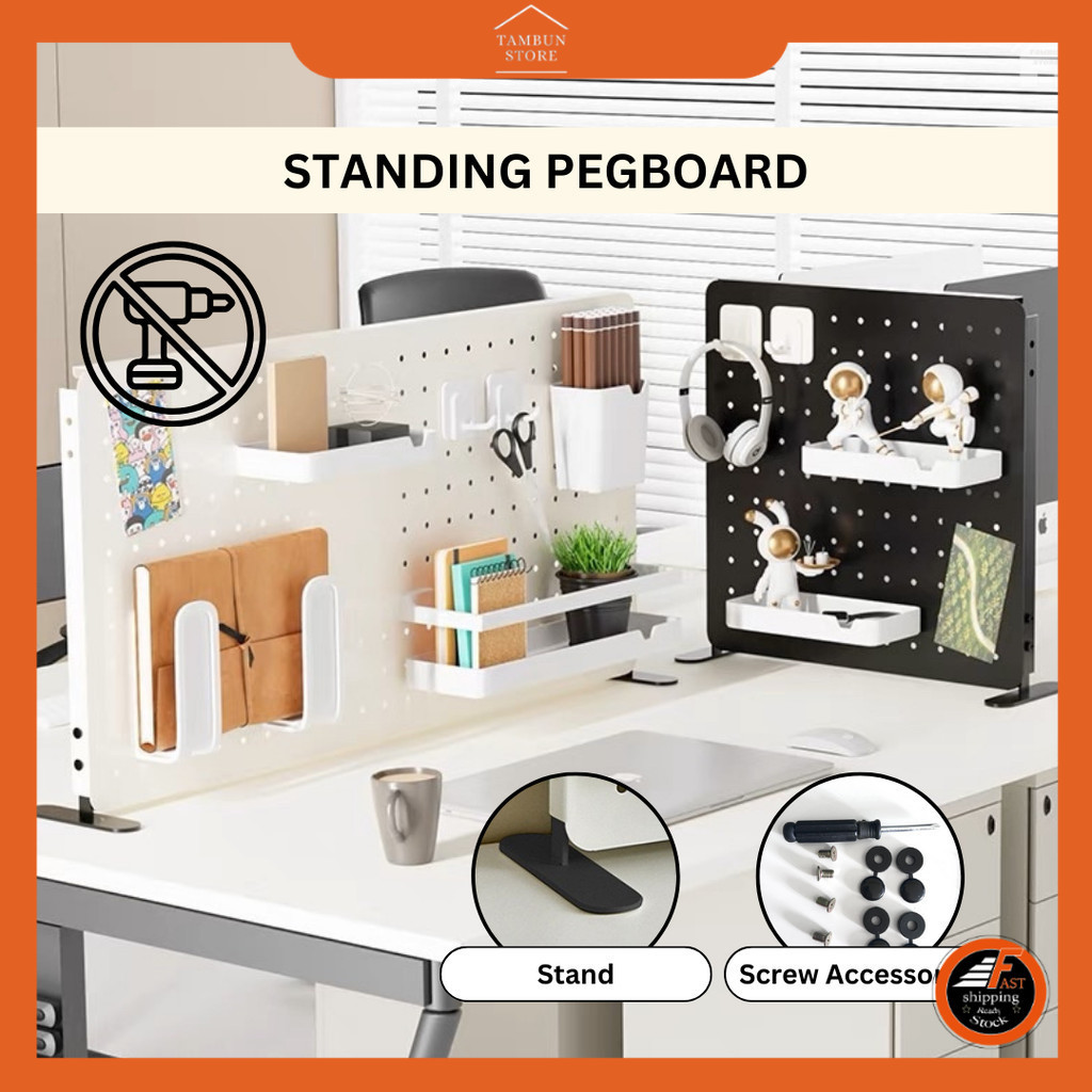 DIY Standing Tabletop Pegboard No-Drill Organizer Rack Tray Rak Atas ...