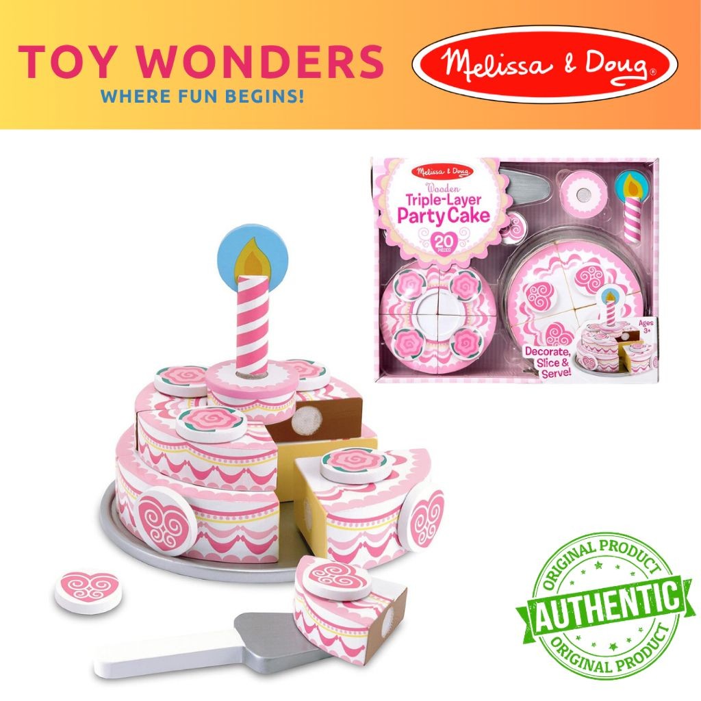 Melissa & Doug Triple-Layer Party Cake Wooden Play Food Set | Pretend ...