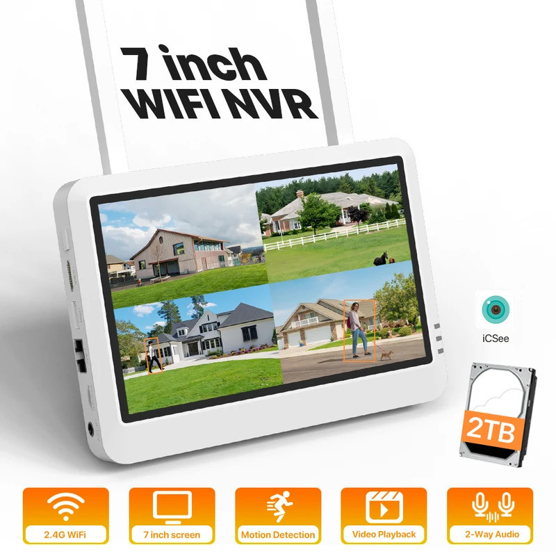 7-inch Screen 6MP/8CH Wireless NVR Recorder Security Camera WIFI System ...