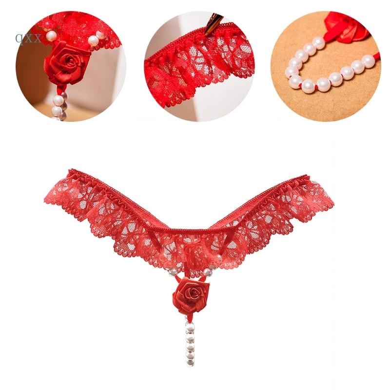CH* Women G String Rose Lace Pearls Beaded Thong Underwear Low Waist ...