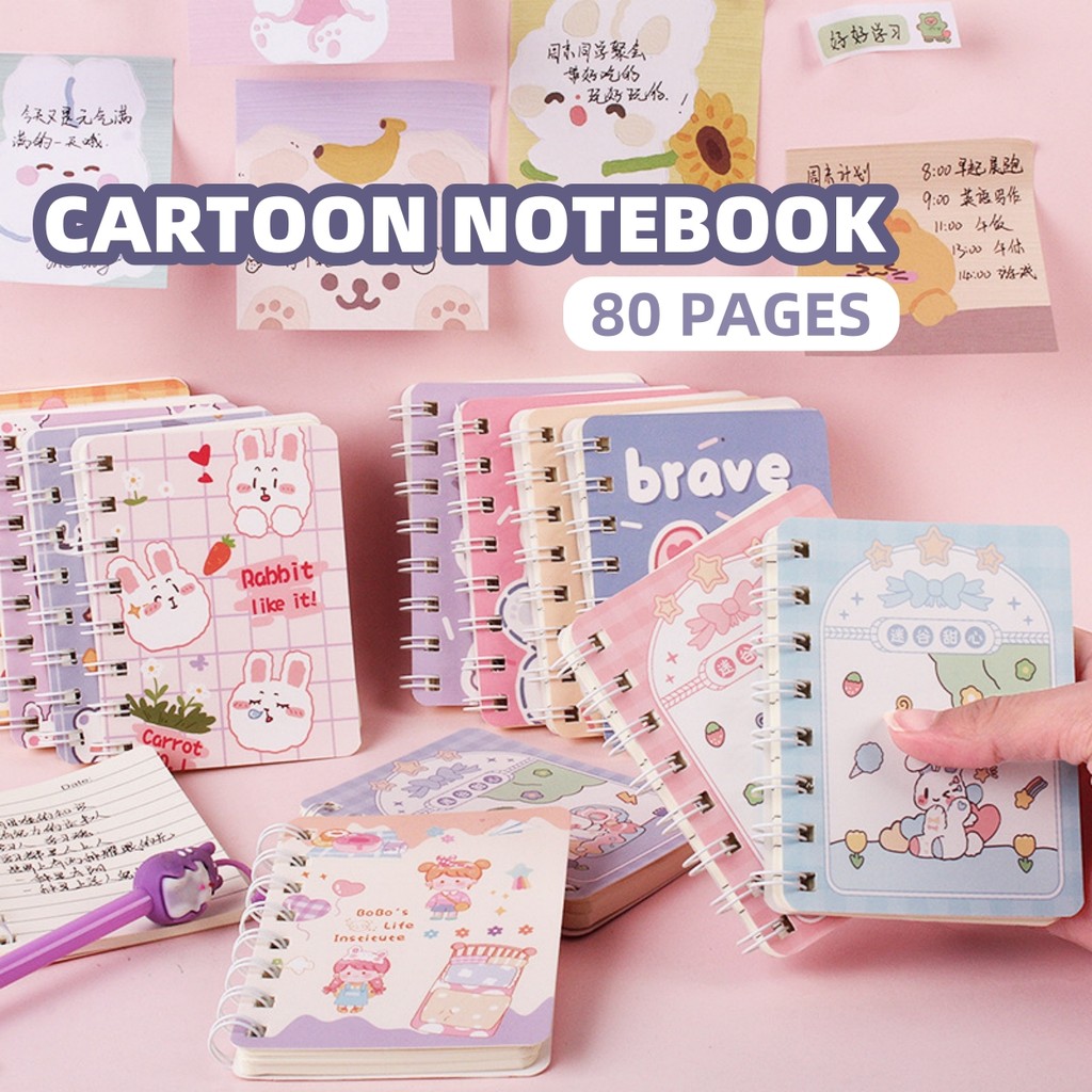 (80 pages) Coil Ring Cute Cartoon Mini Notebook Portable Memo Note Book ...