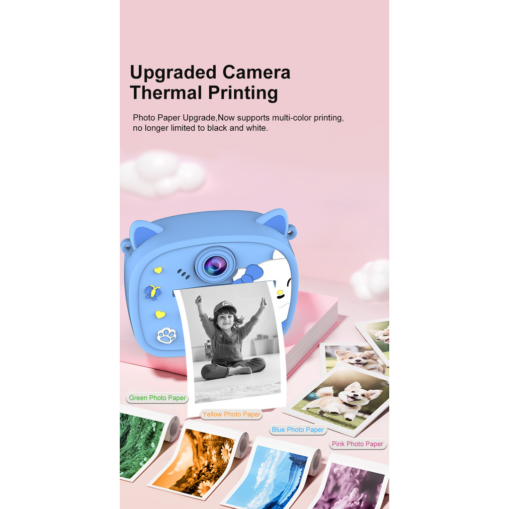 New children's printing camera, instant print with cartoon cats, dual ...