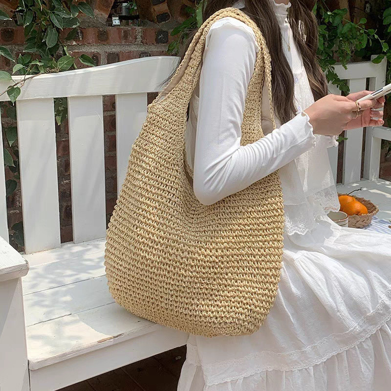 Beach Vacation Style Straw Bag 2025 Shoulder Bag Straw Tote Bag Large 