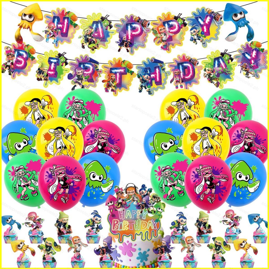 ST2 Splatoon 3 Theme kids birthday party decorations banner cake topper ...