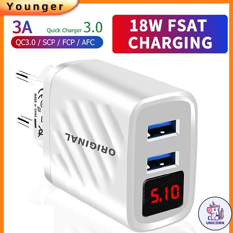 CU 2 Port LED USB Charger Quick Charge 3.0 Fast Charger For i-Phone ...