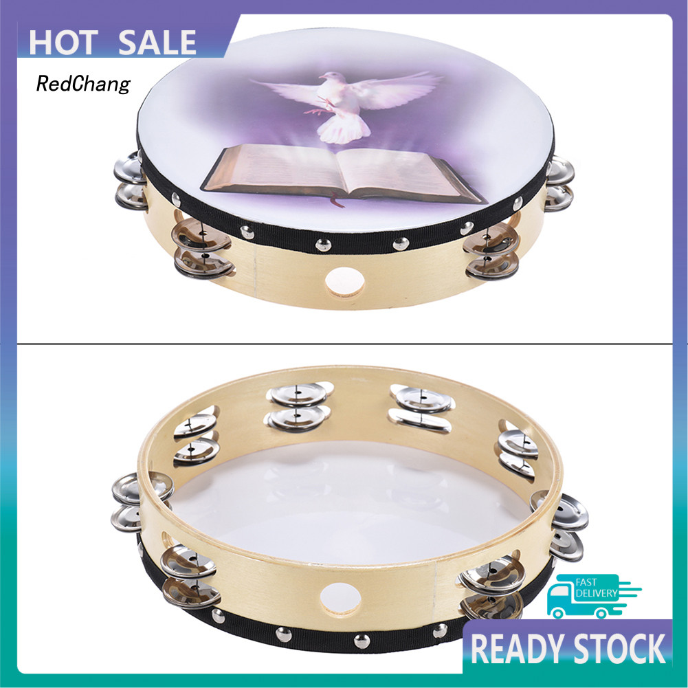 RC~ 8 Inch Hand Hold Double Row Tambourine Handbell Clap Drum ...
