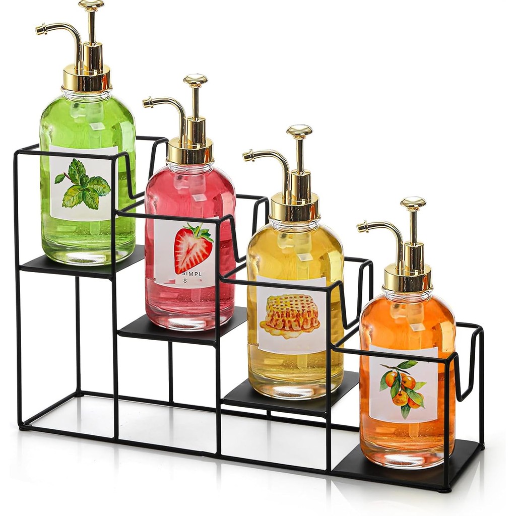 4 Tier Syrup Bottle Holder, 4 Bottle Metal Coffee Syrup Rack ...