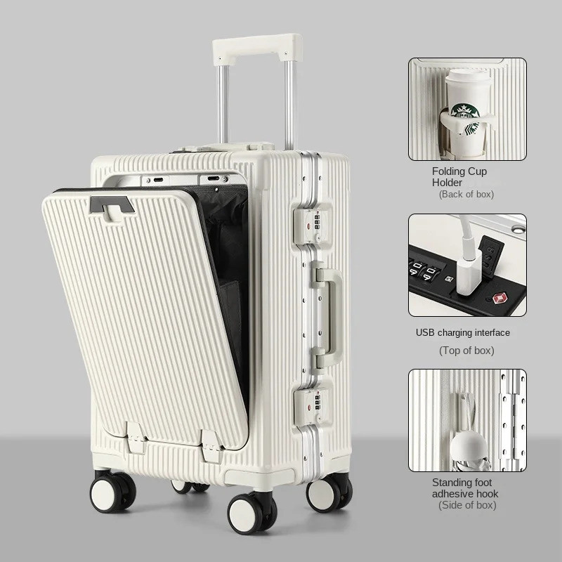 New Opening Multifunction Suitcase Aluminium Frame Luggage Large ...