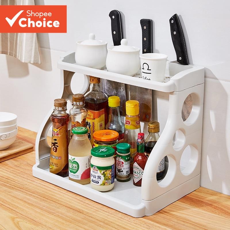 Double Layer Kitchen Rack Organizer Shelf Seasoning 2 layer Floor ...