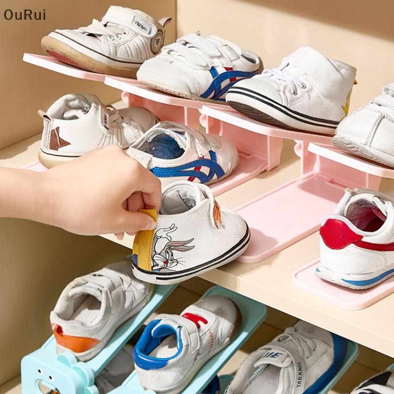 # OuRui # Cartoon Creative Plastic Double-Layer Shoe Rack Adjustable ...