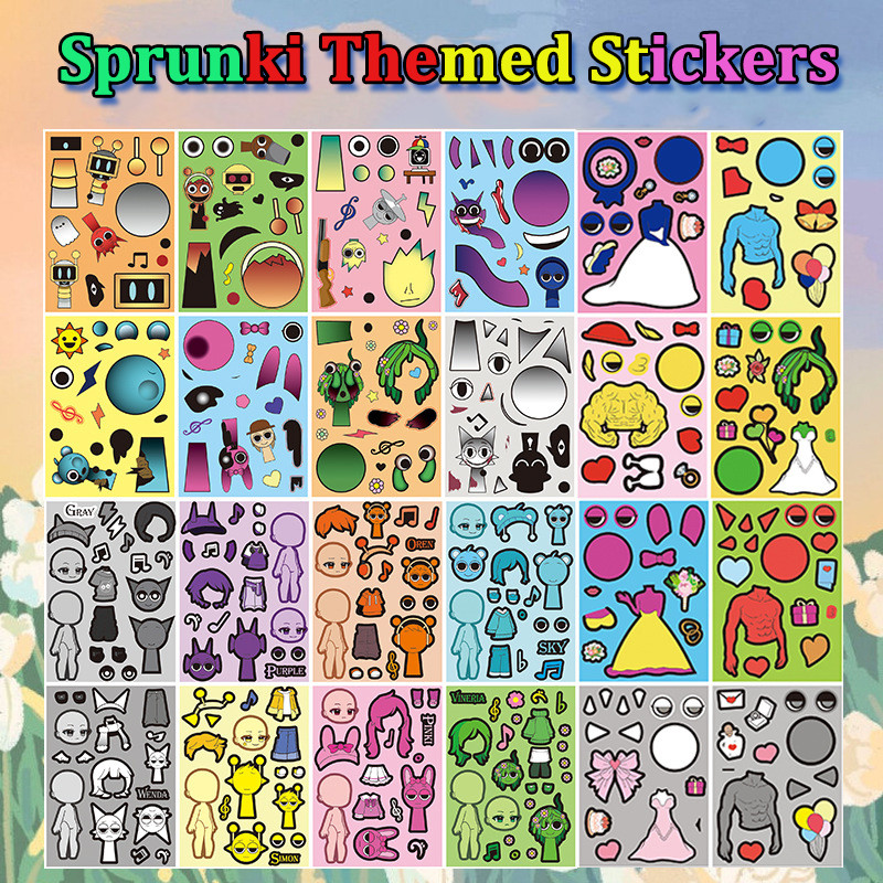 8pcs Sprunki Themed Stickers for Children's Toys DIY Puzzle ...