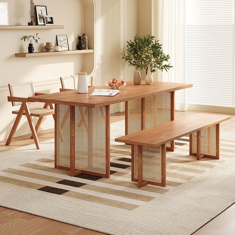 Nordic solid wood rattan dining table and chair combination for home ...