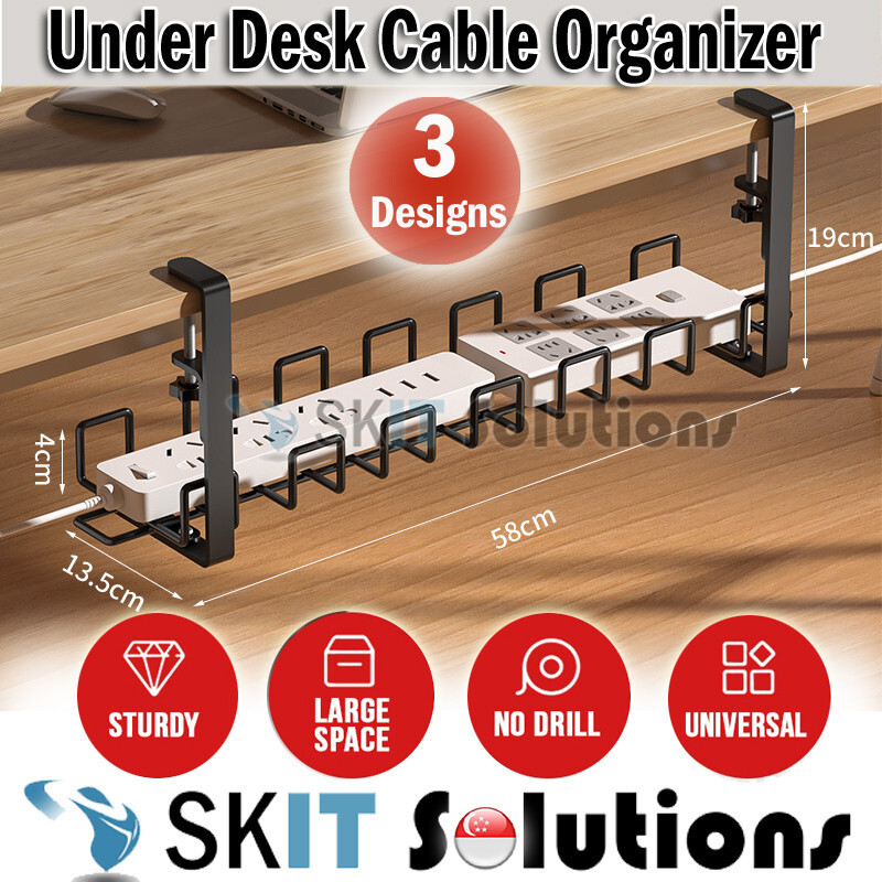 Under Desk Cable Organizer No Drill Clamp Wire Management Tray ...