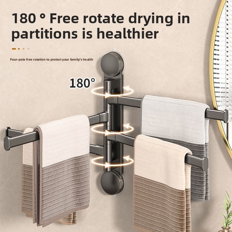 Suction cup rotating towel rack for bathroom, punch-free multi-rod bath ...