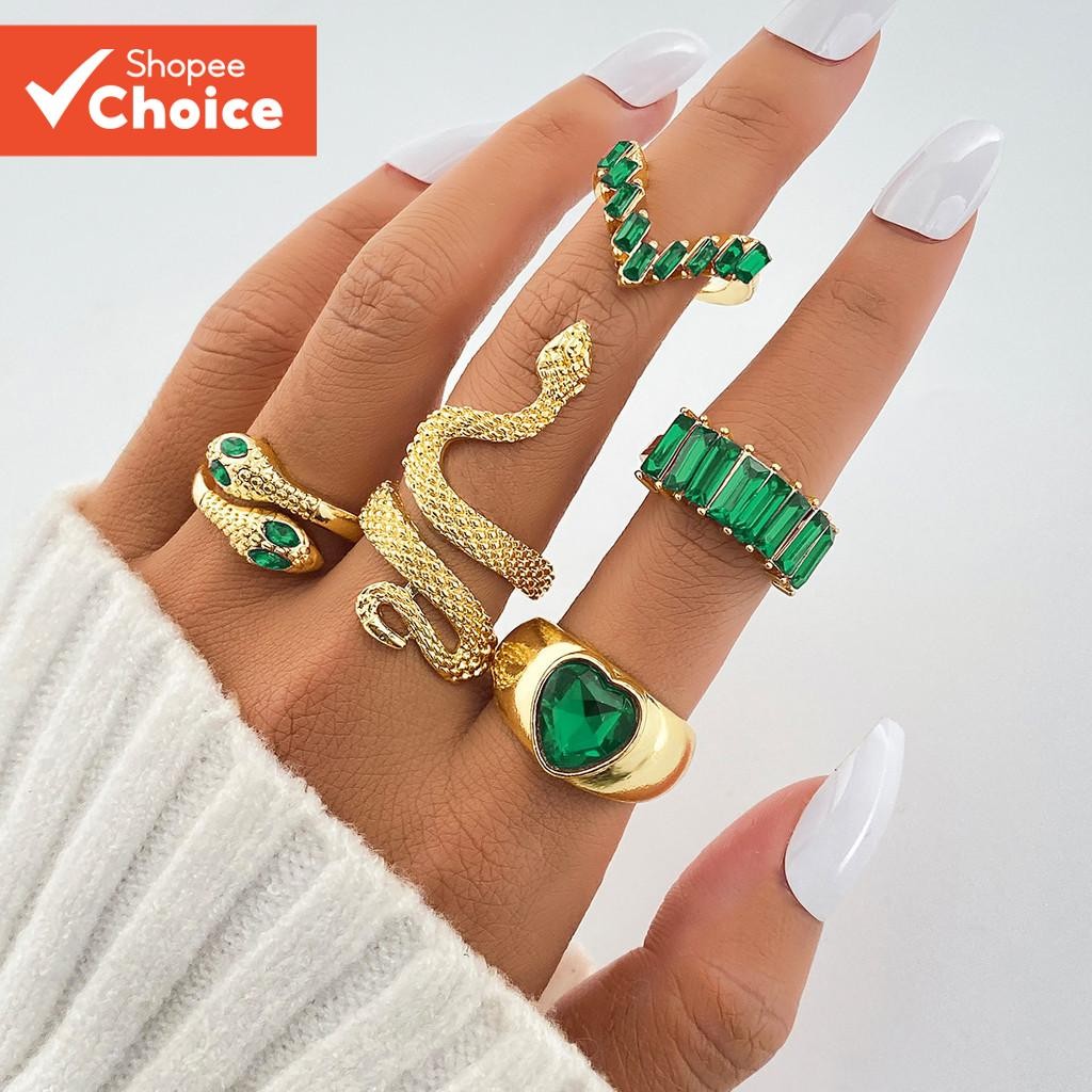 5-piece Set New Style Retro Fashion Metal Snake Ring with Diamonds ...