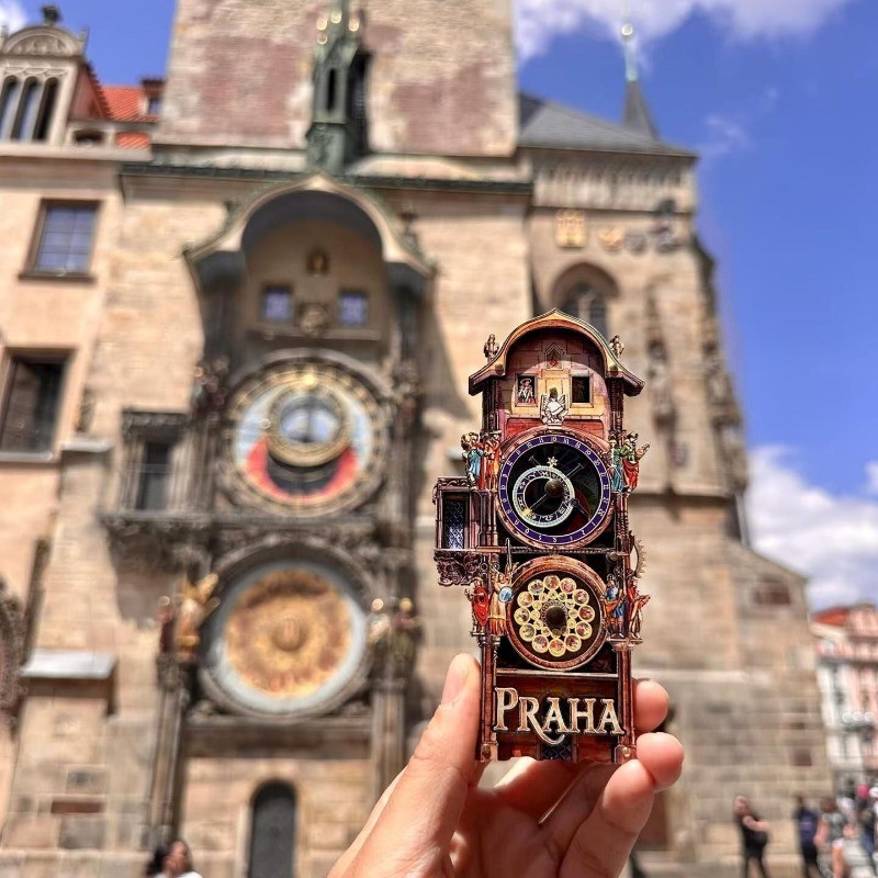 Prague Astronomical Clock Refrigerator Magnet - Wooden, 3 Rotating ...