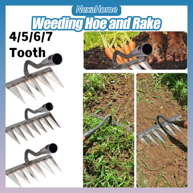 4/5/6/7 Tooth Garden Weeding Hoe Rake Steel Farm Tool Nail Loosen Soil ...