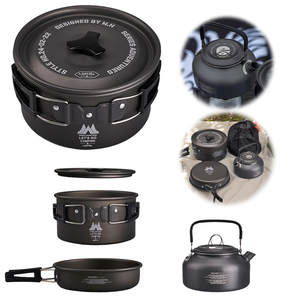 3Pcs/Set Camping Cookware Set with Water Kettle Portable Cookware Kit ...