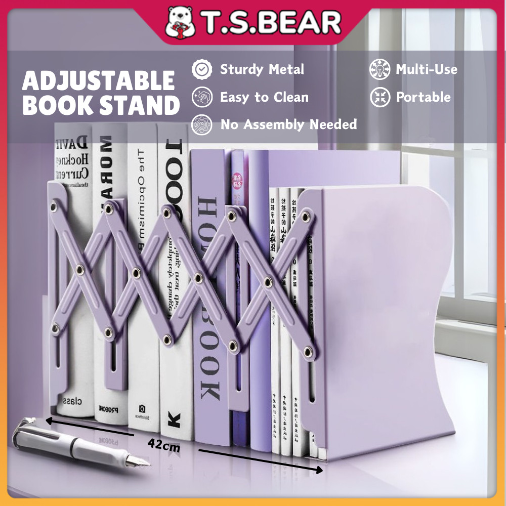Adjustable File Stand Expandable Metal Book Holder Foldable Book Rack ...