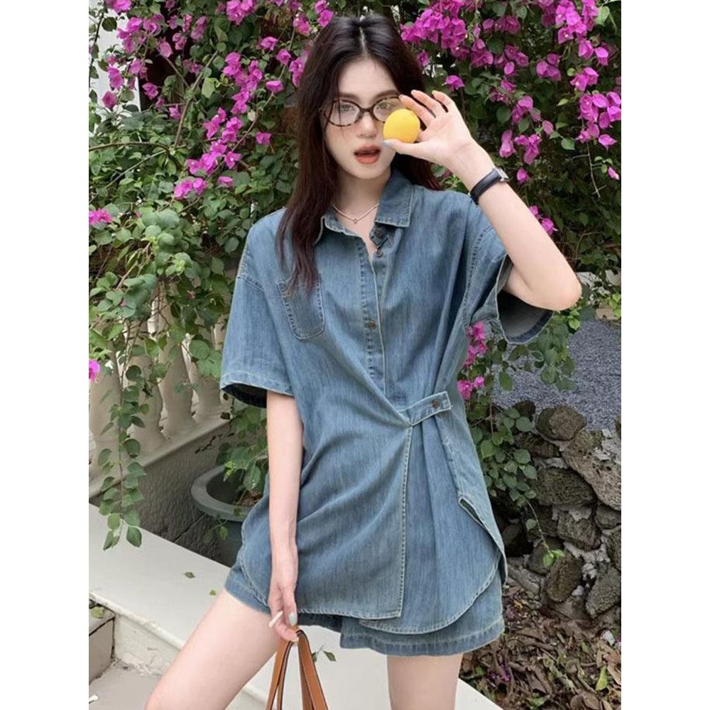Small Summer Dress Matching a Whole Set Fashion Denim Suit 2025 New
