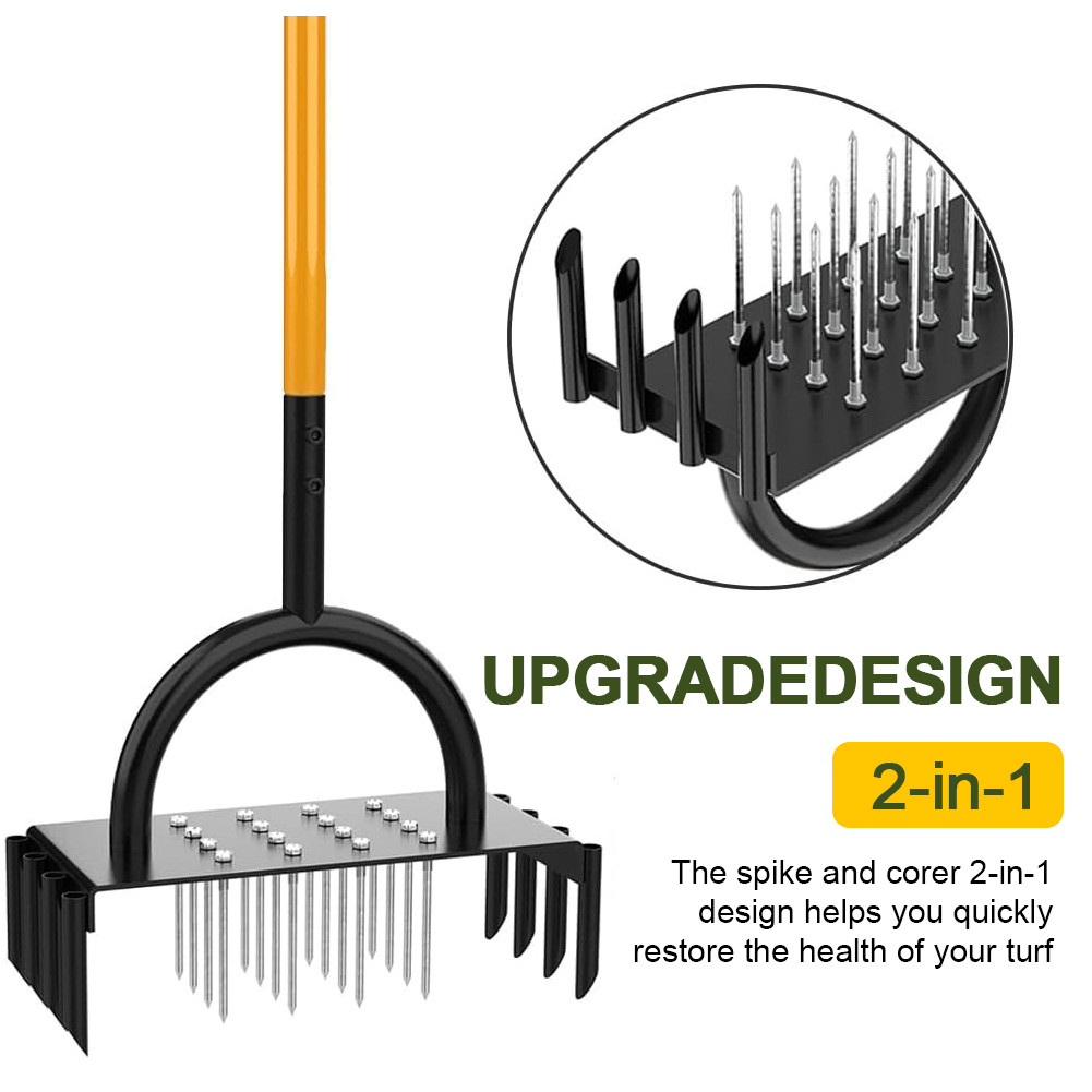 2 in 1 Manual Lawn Aerator Spike Tool 96cm Heavy Duty Grass Spike ...